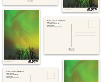 postcard with northern lights over minnesota