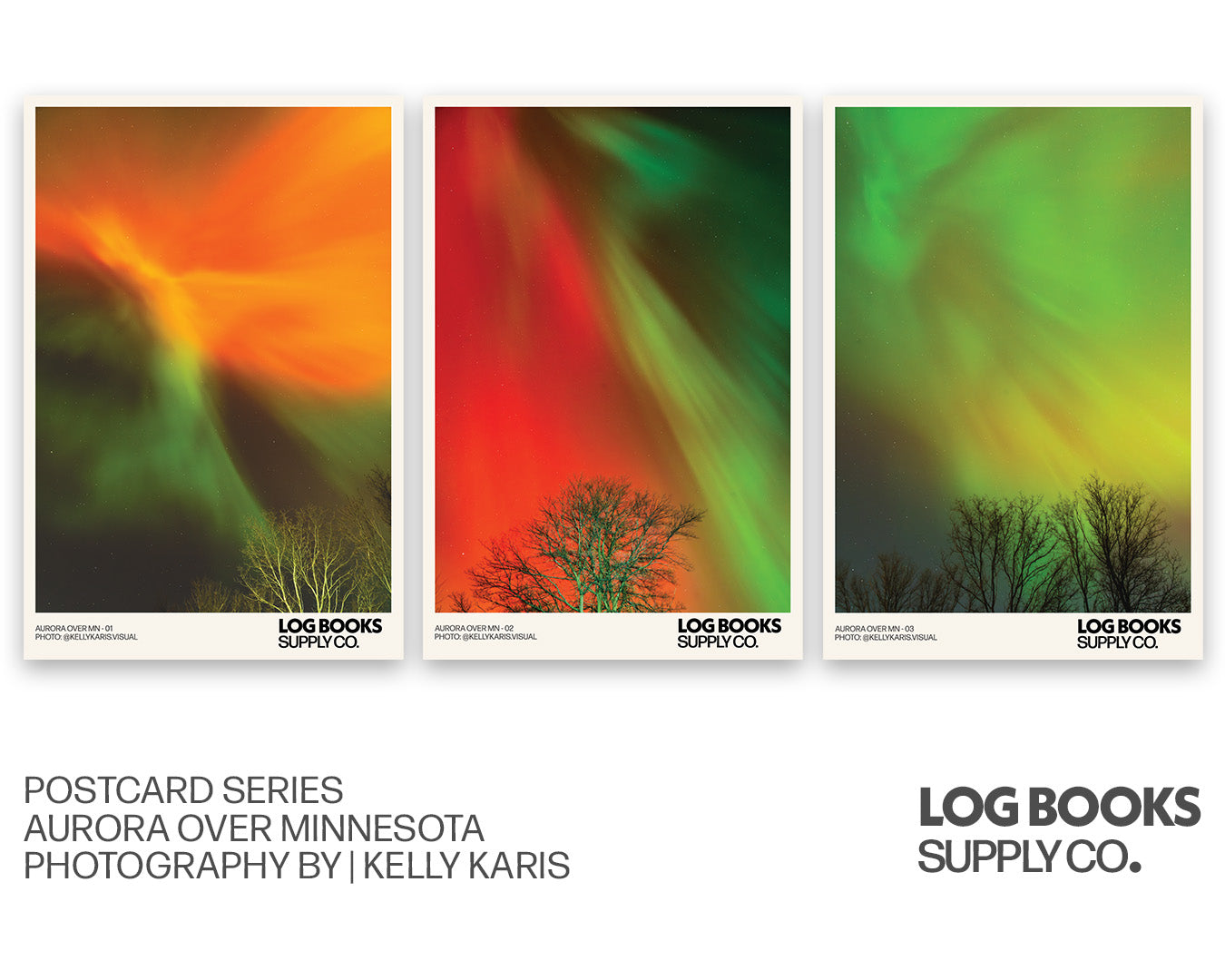 Three pack of postcards with northern lights photography